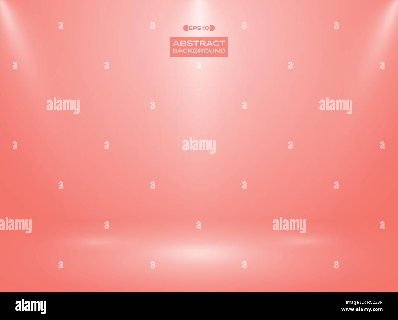 Abstract of living coral color 2019 in studio room background with spotlights. Illustration vector eps10 Stock Vector