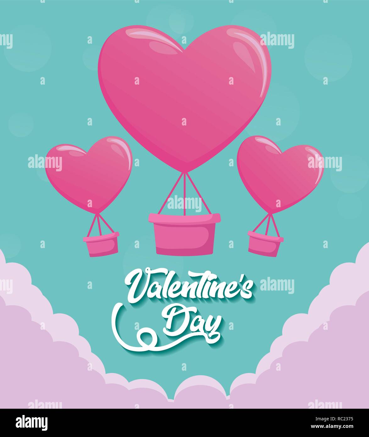 valentines day card with balloons air hot vector illustration design Stock Vector