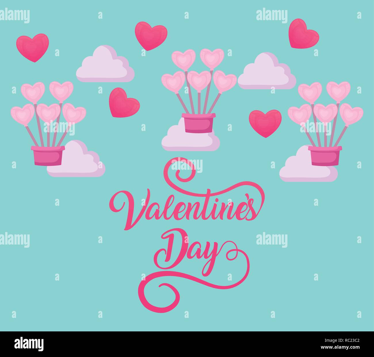 valentines day card with balloons air hot vector illustration design ...