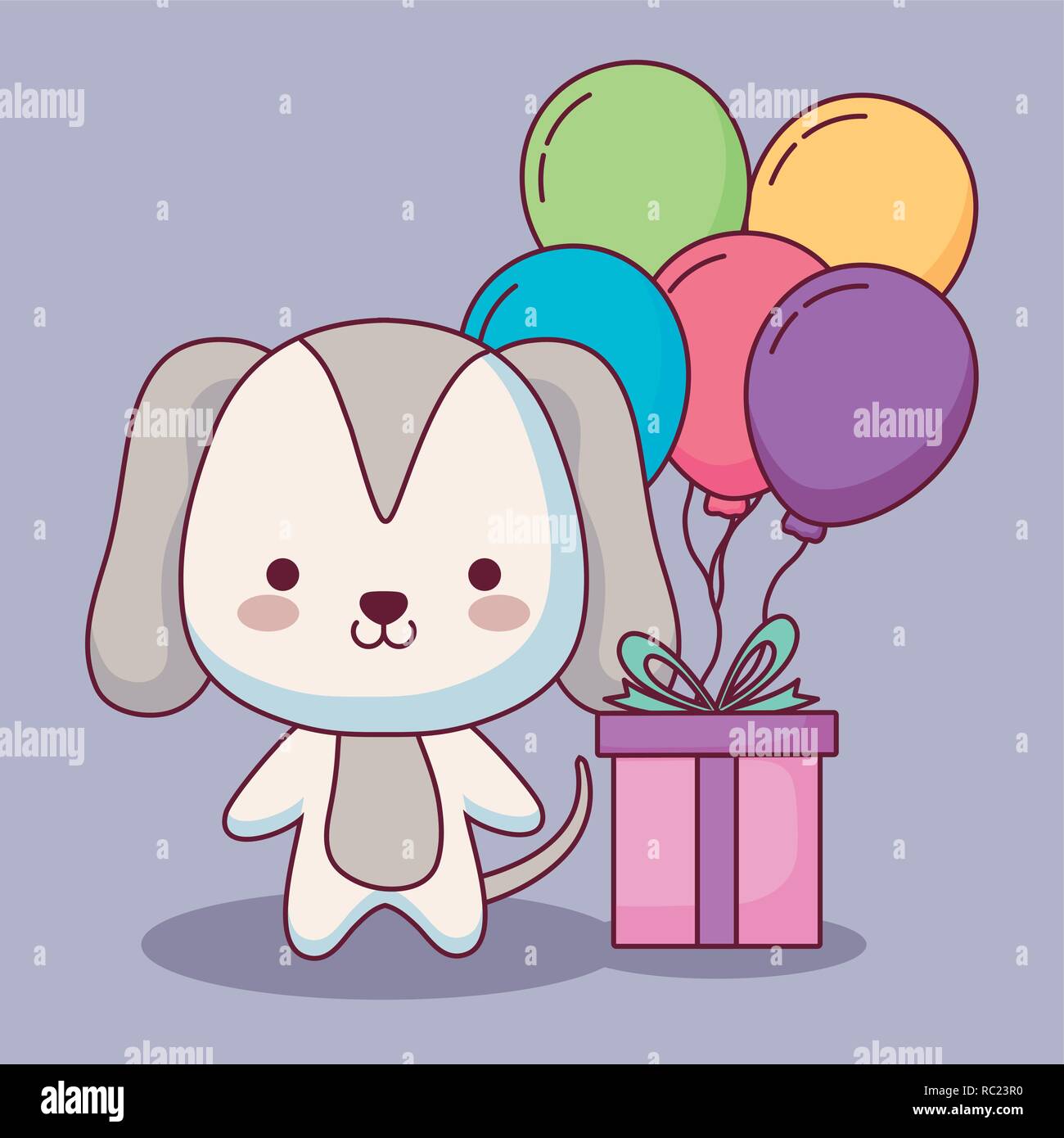 cute dog happy birthday card with balloons helium and gift vector ...