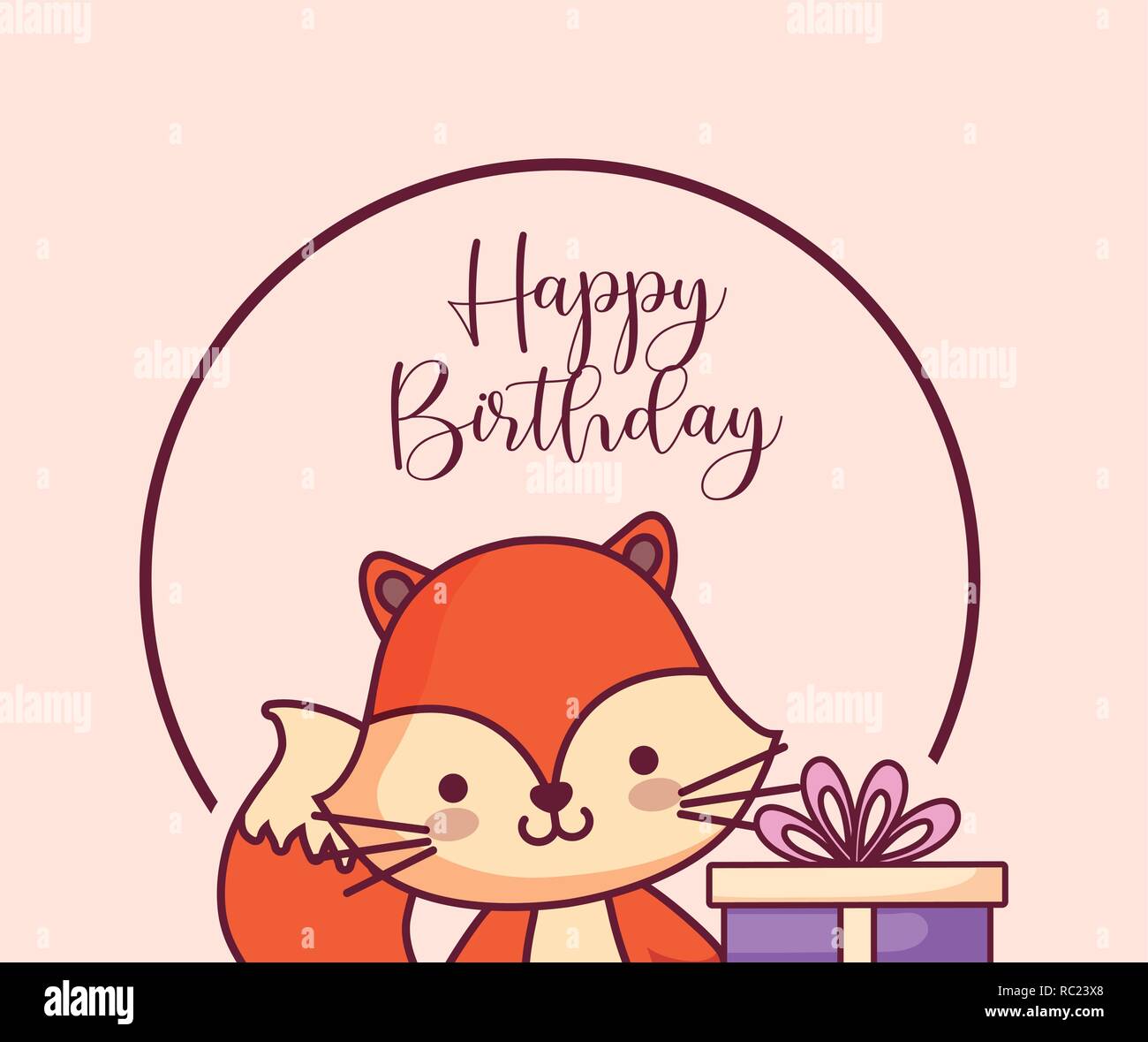 cute fox happy birthday card and gift vector illustration design Stock ...