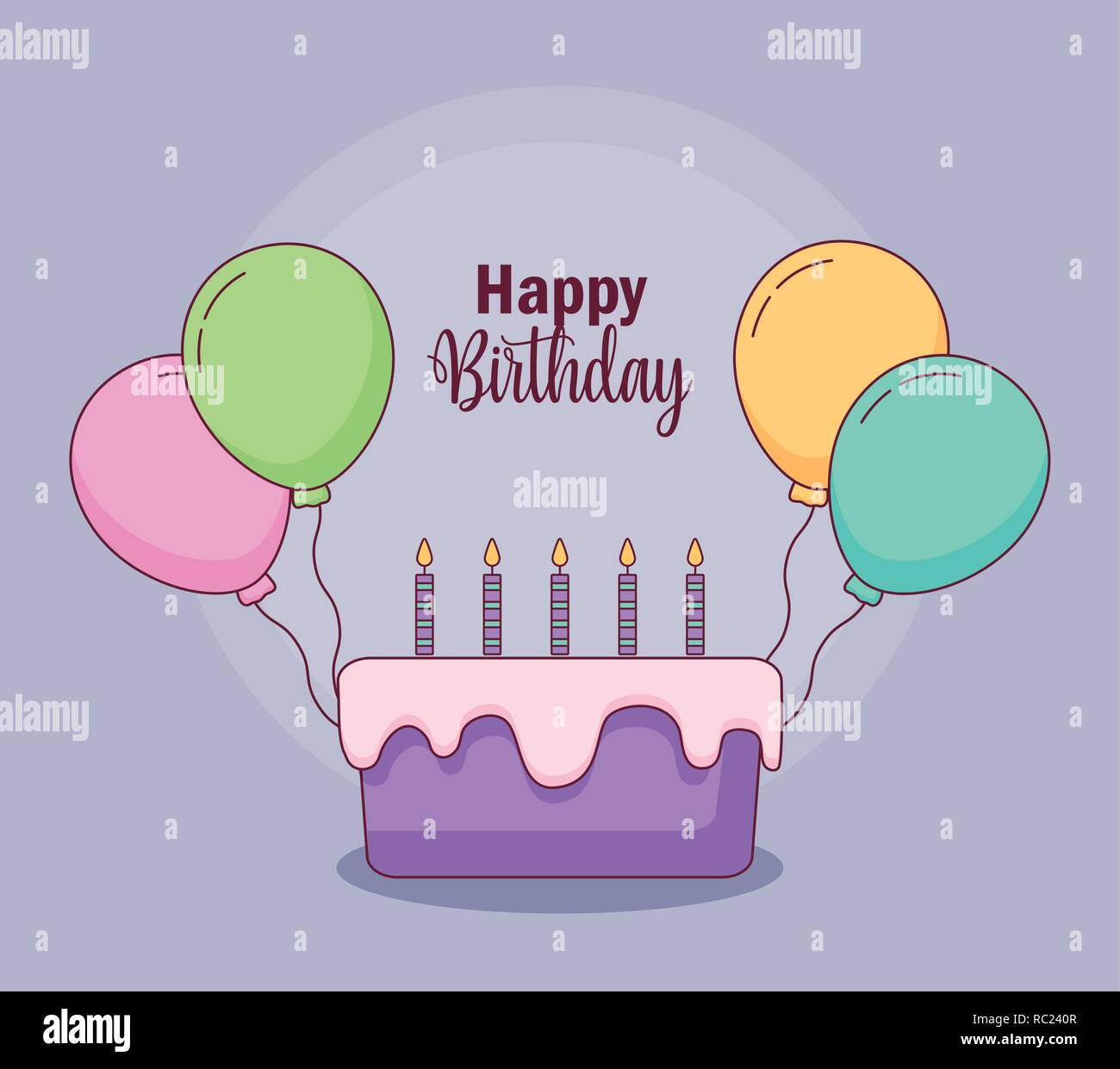 happy birthday card with cake and balloons helium vector illustration ...