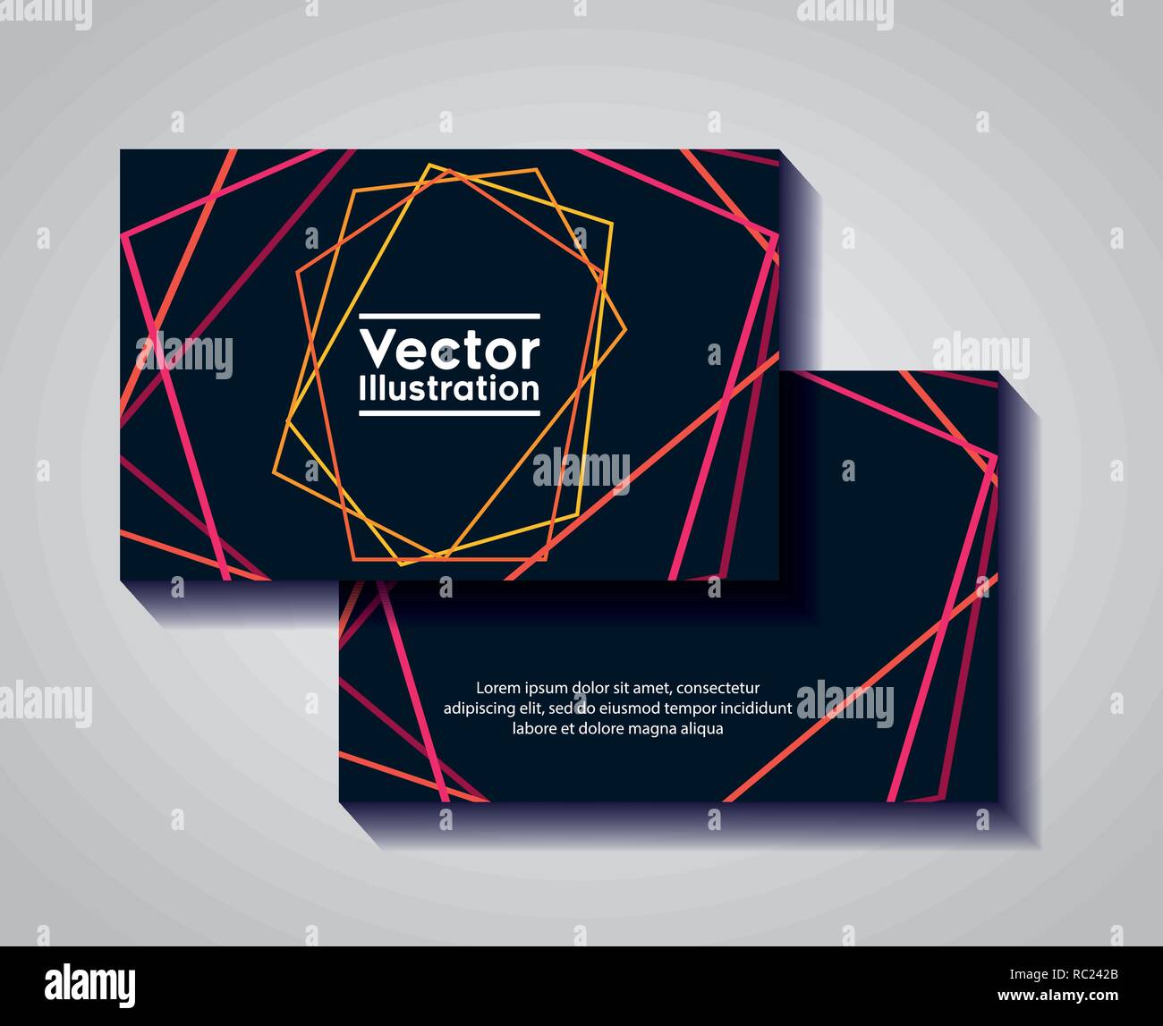 pair of business cards with lines and figures vector illustration design Stock Vector