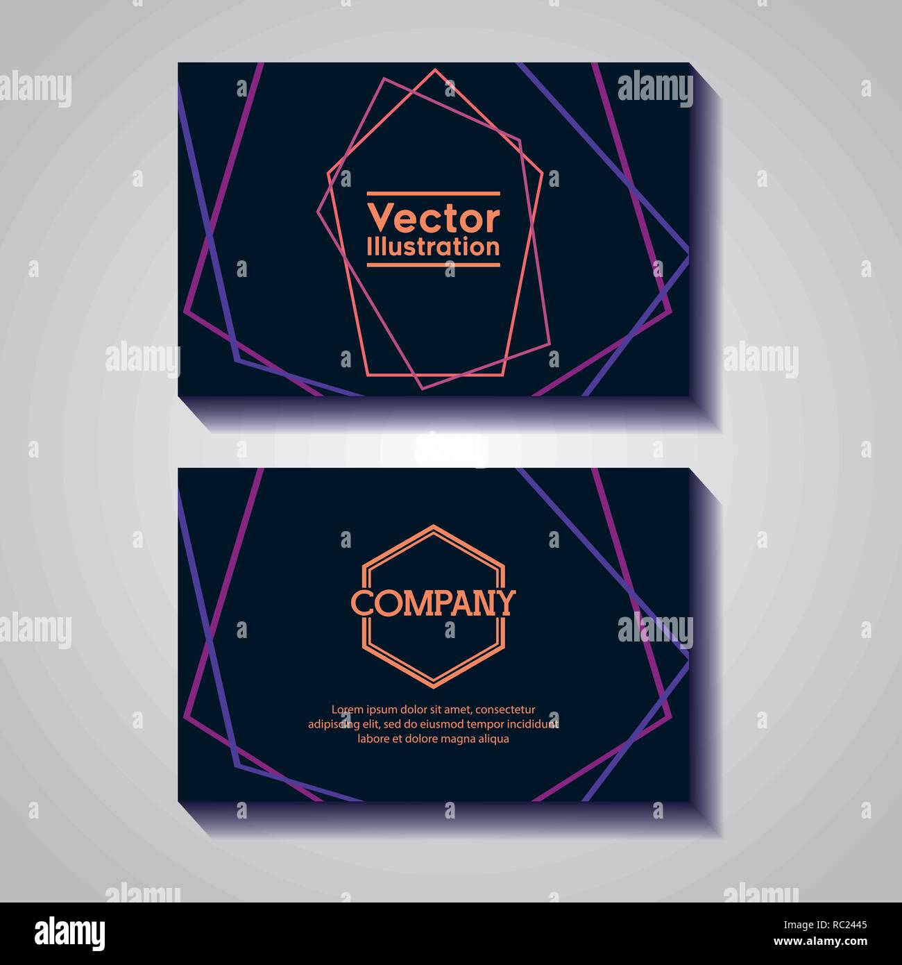 pair of business cards with lines and figures vector illustration design Stock Vector