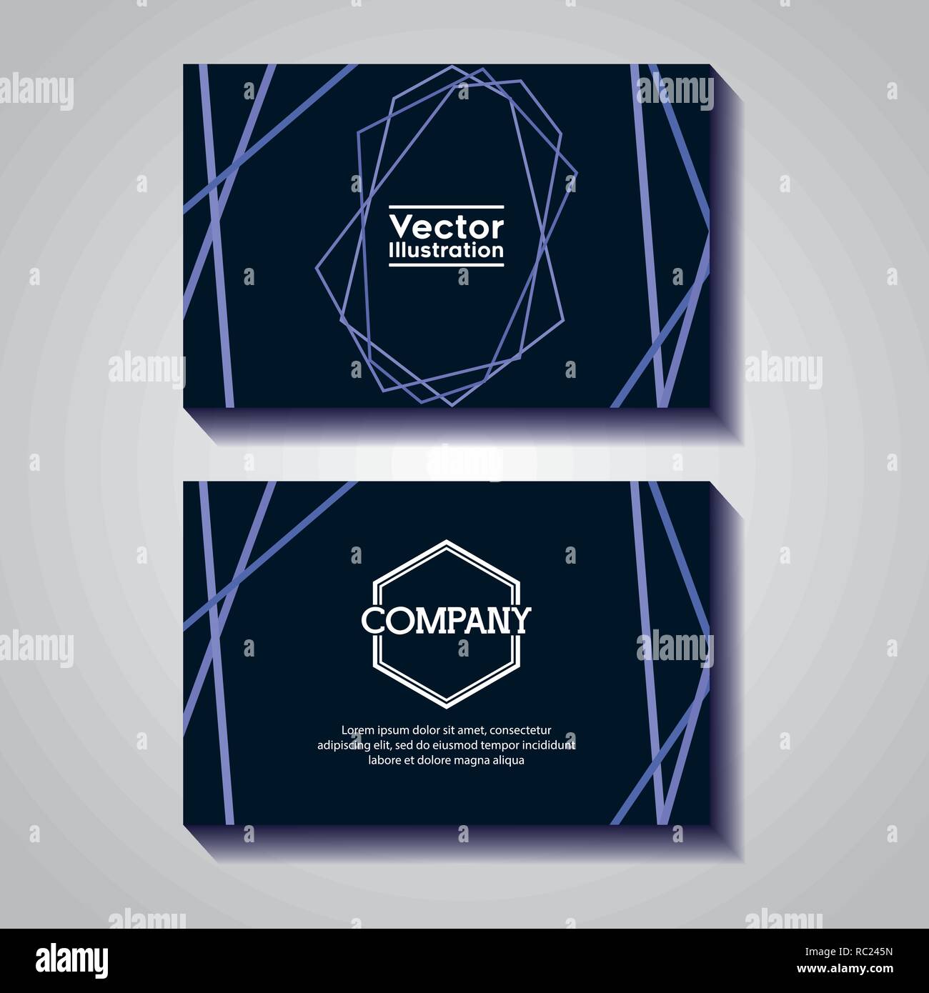 pair of business cards with lines and figures vector illustration design Stock Vector