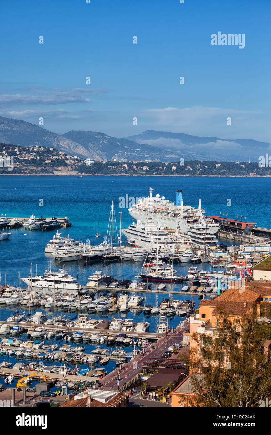 Monaco principality, yachts and boats at Port Hercule on Mediterranean Sea Stock Photo