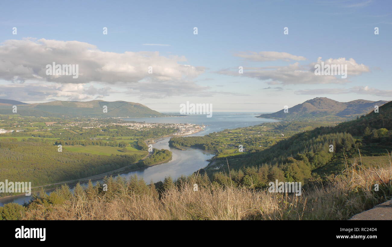 Warren Point, Omeath and Carlingford.The divide between Northern Ireland and The Republic of Ireland. The Coolee mountains are in the background. Stock Photo