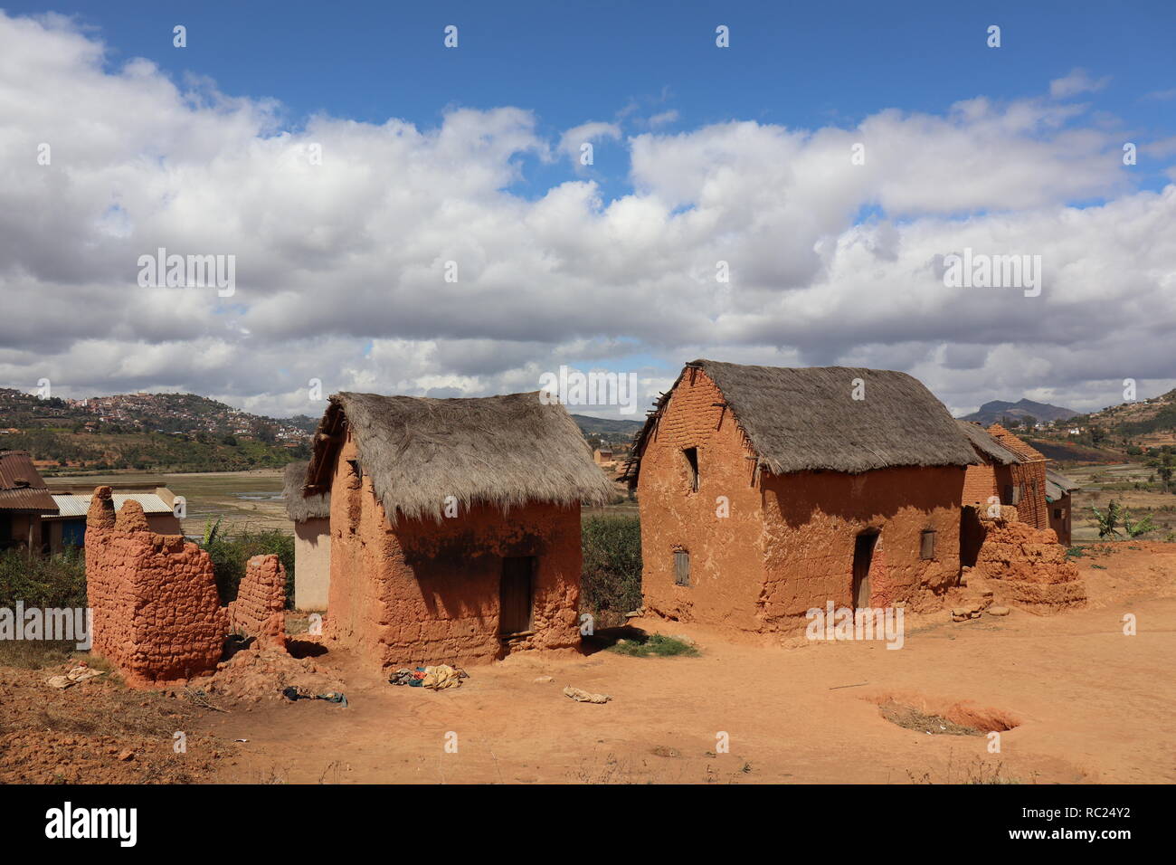 Betsileo village in central highlands of Madagascar, near Fianarantsoa Stock Photo
