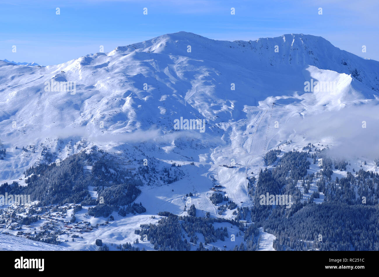 Panoramic swiss alps mountain view of Stäzerhorn from Rothorn ski area