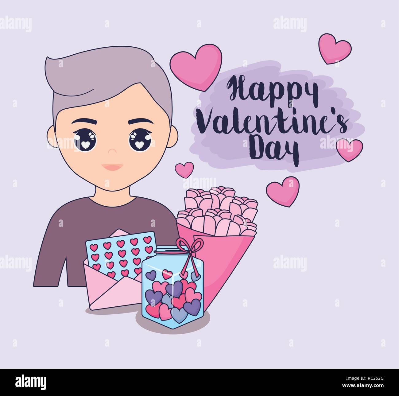 valentines day card with cute boy vector illustration design Stock Vector