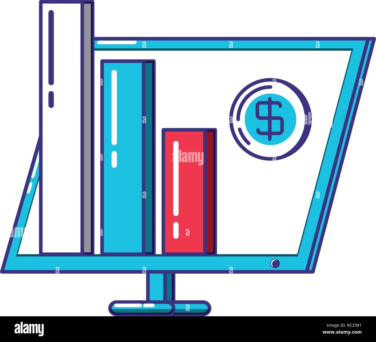 computer with statistics bars infographic vector illustration design ...