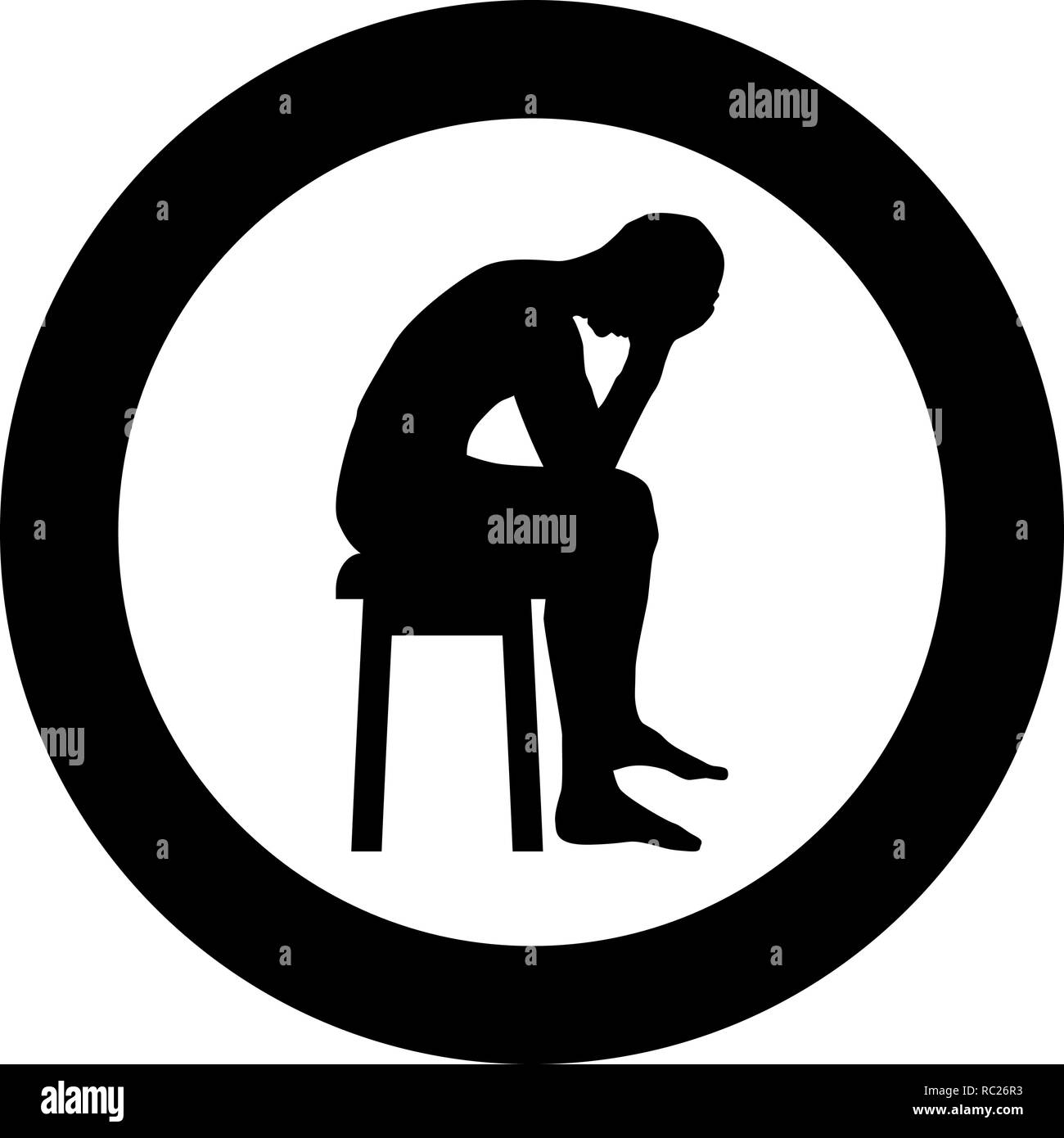 Man holding his head concept problem silhouette Sitting no seat icon black color vector I flat style simple imagein circle round Stock Vector