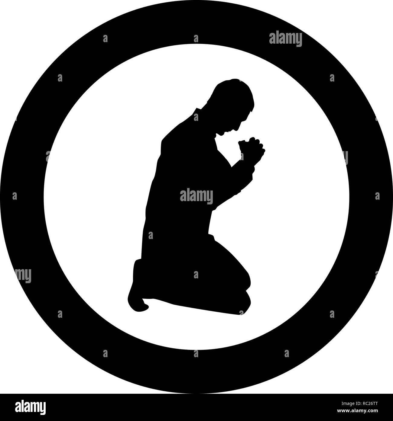 Man pray on his knees silhouette icon black color vector I flat style ...