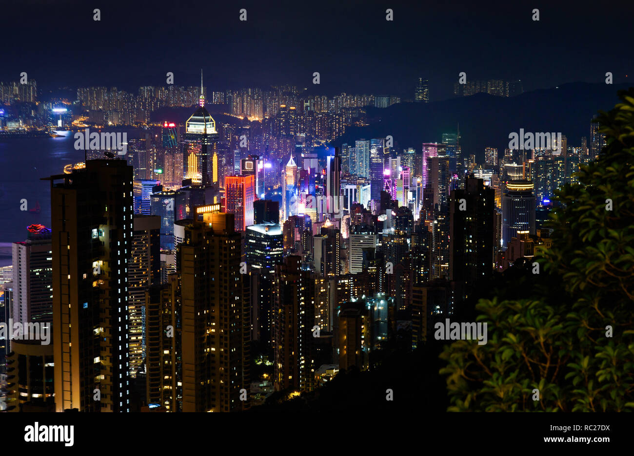 Hong Kong modern cityscape view from the Victoria peak at night Stock ...