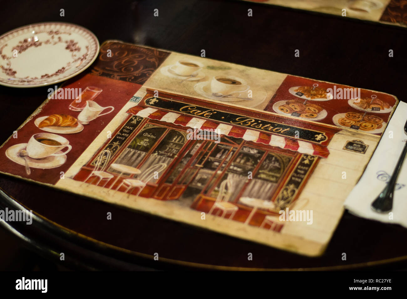 French cafe bistro dining table placemat Stock Photo Alamy