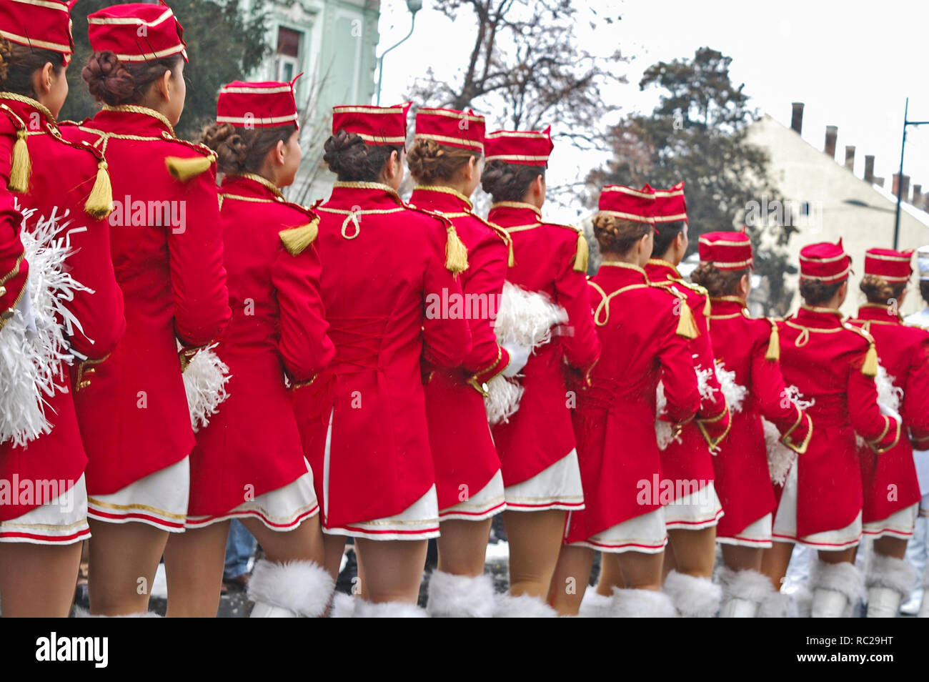 Street promotion of the majorettes of the festival spring. Stock Photo