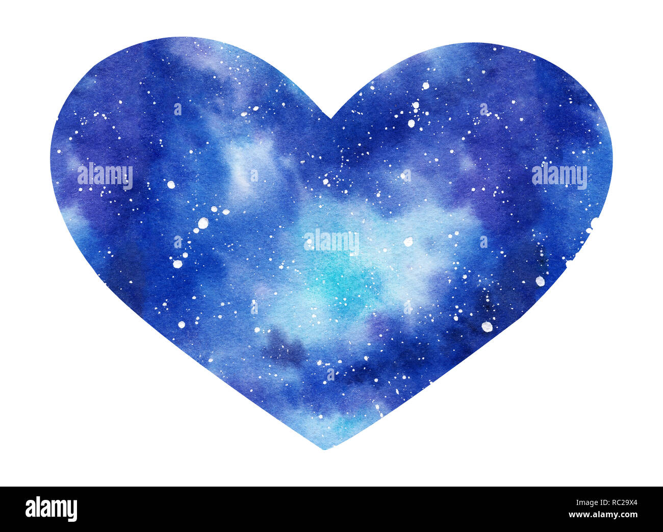 Hand Painted Watercolor Galaxy Illustration In Shape Of A - galaxy background heart