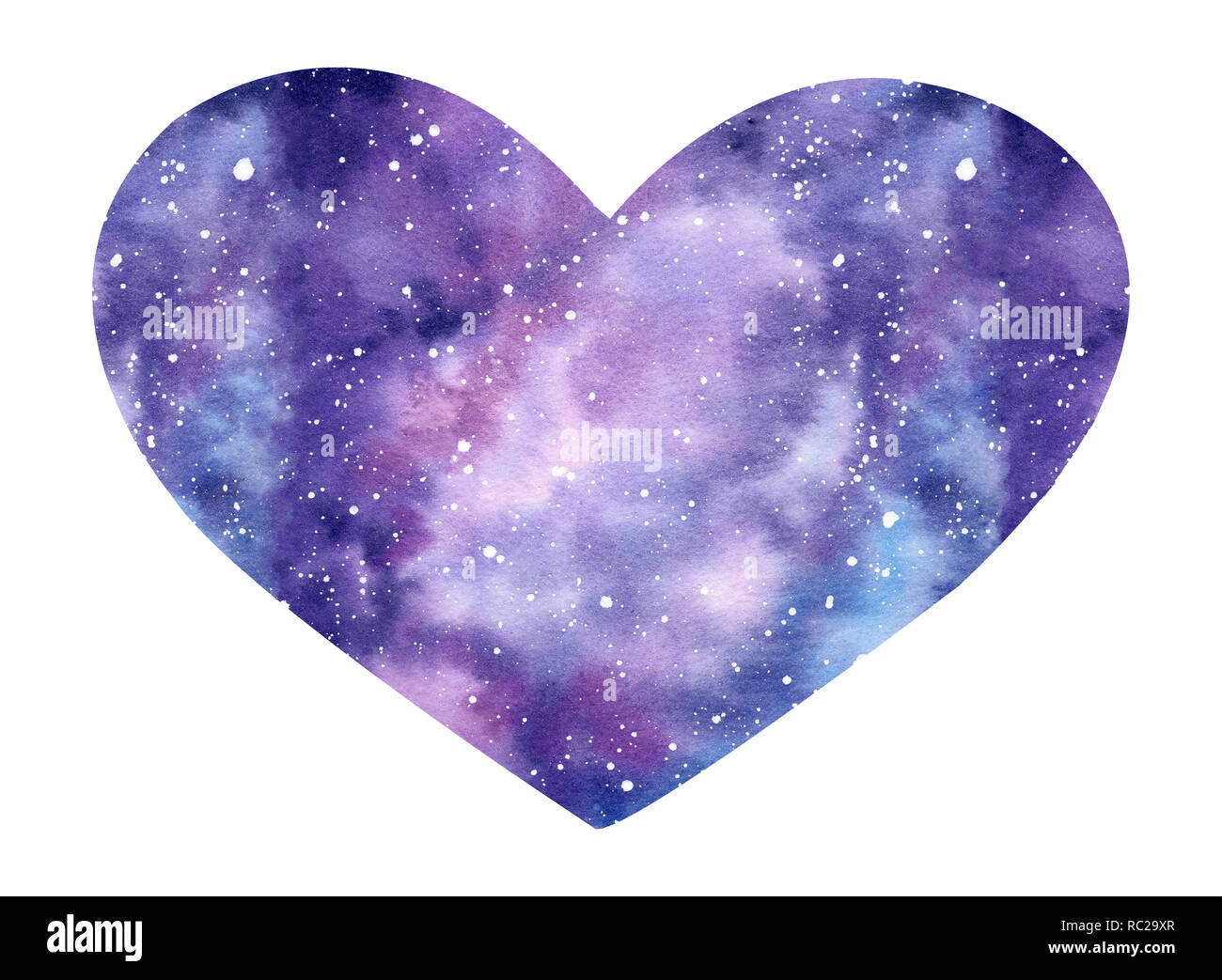 Hand painted watercolor galaxy illustration in shape of a heart isolated on the white background. Isolated objects perfect for Valentine's day invitat Stock Photo
