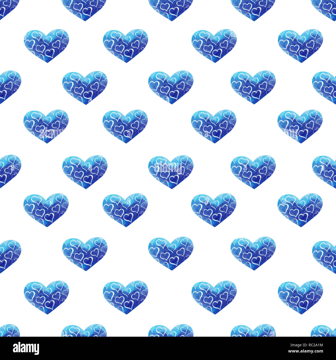 Watercolor Blue Hearts Seamless Background Blue Watercolor Heart