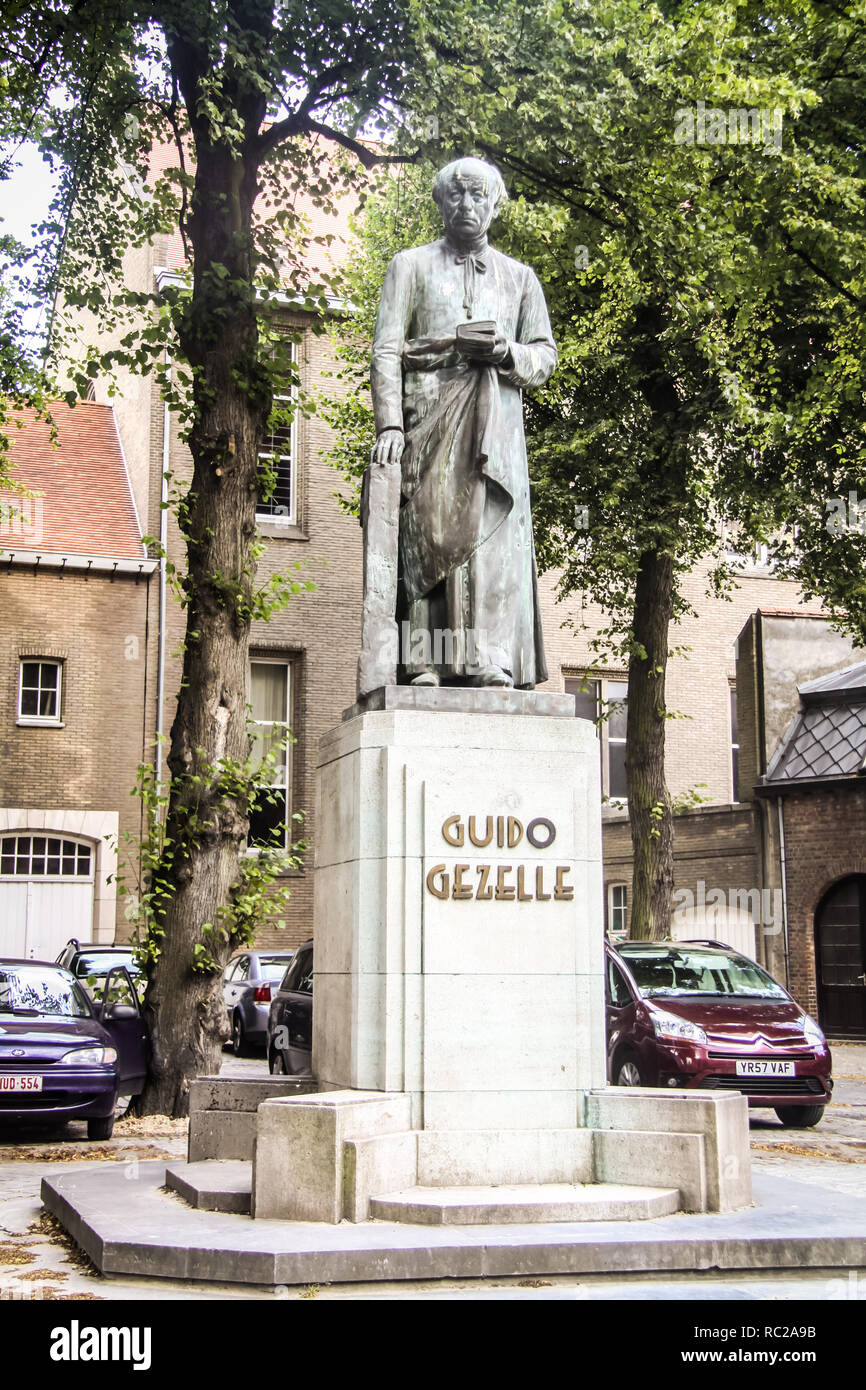 Guido Gezelle Statue in Brugge, Flanders, Belgium Stock Photo
