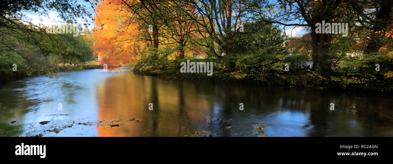 Autumn colours, river Wye, Ashford in the Water village, Peak District