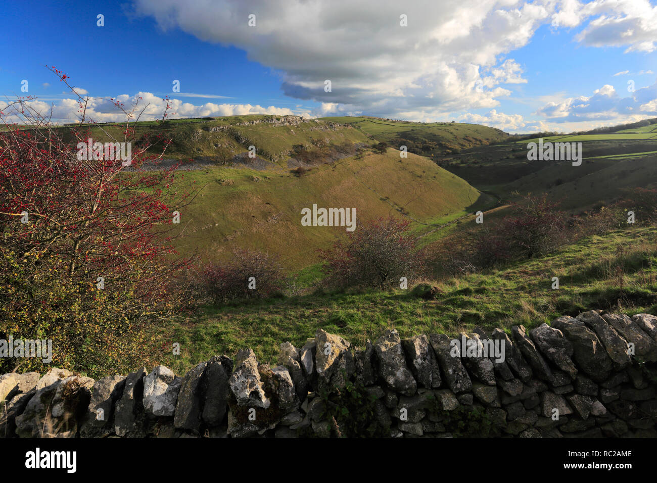 Autumn view through Tansley Dale with St Peters Stone, near Litton village, Peak District National Park, Derbyshire Dales, England, UK Stock Photo