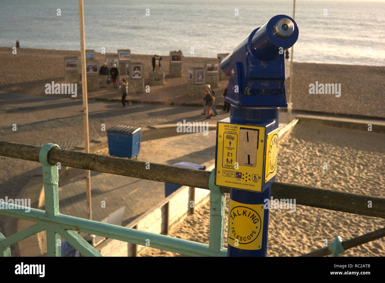 Brighton, England on January 08, 2019. Telescope to watch the beach. Stock Photo