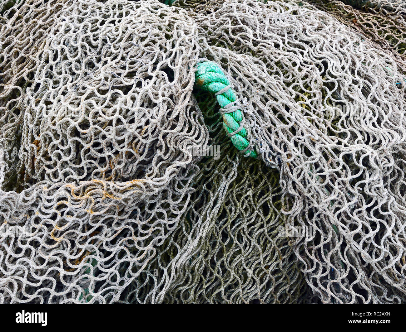 A close up of fishing nets along the coast of Brittany, France Stock Photo