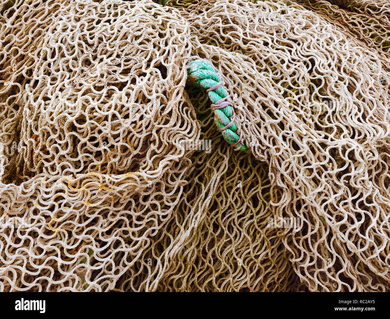 A close up of fishing nets along the coast of Brittany, France Stock Photo