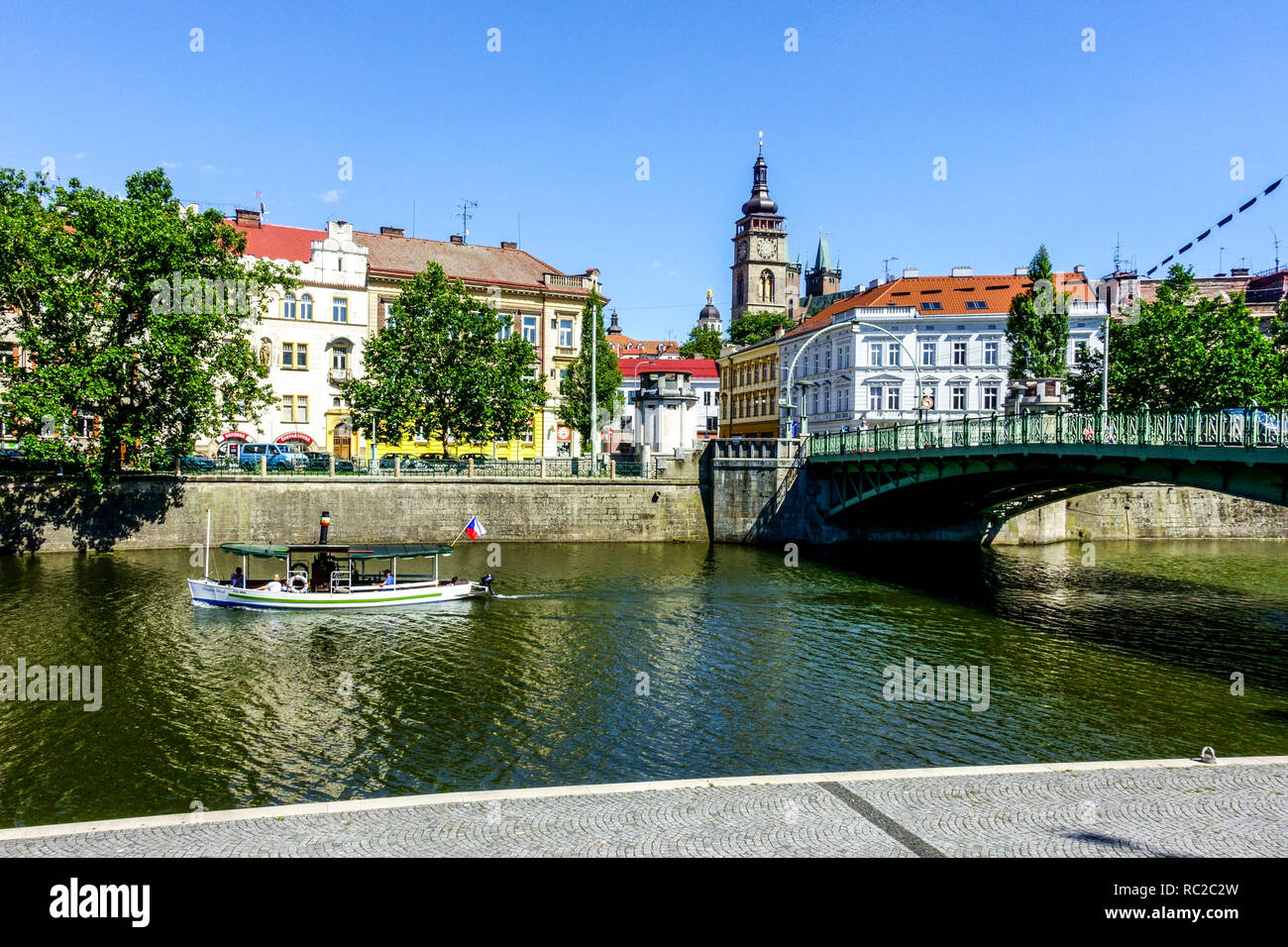 Boat on Elbe river, Hradec Kralove Czech Republic Stock Photo