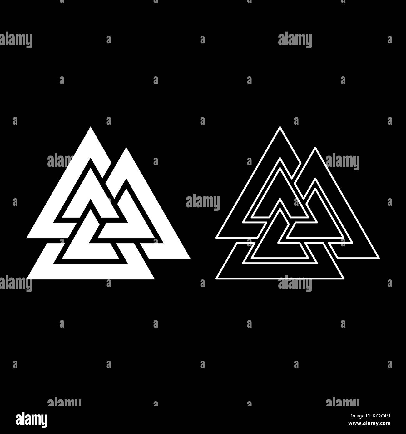Valknut sign symblol icon set white color I flat outline style simple image Stock Vector