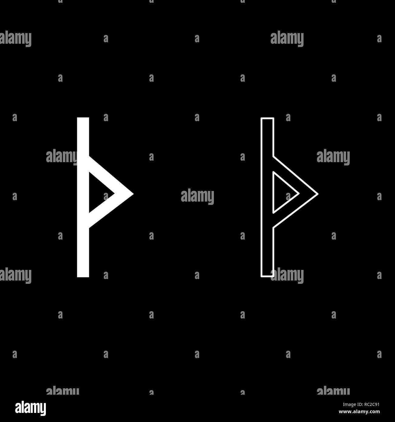 Thurisaz rune Tpurizas Tor Thorn icon set white color I flat outline ...