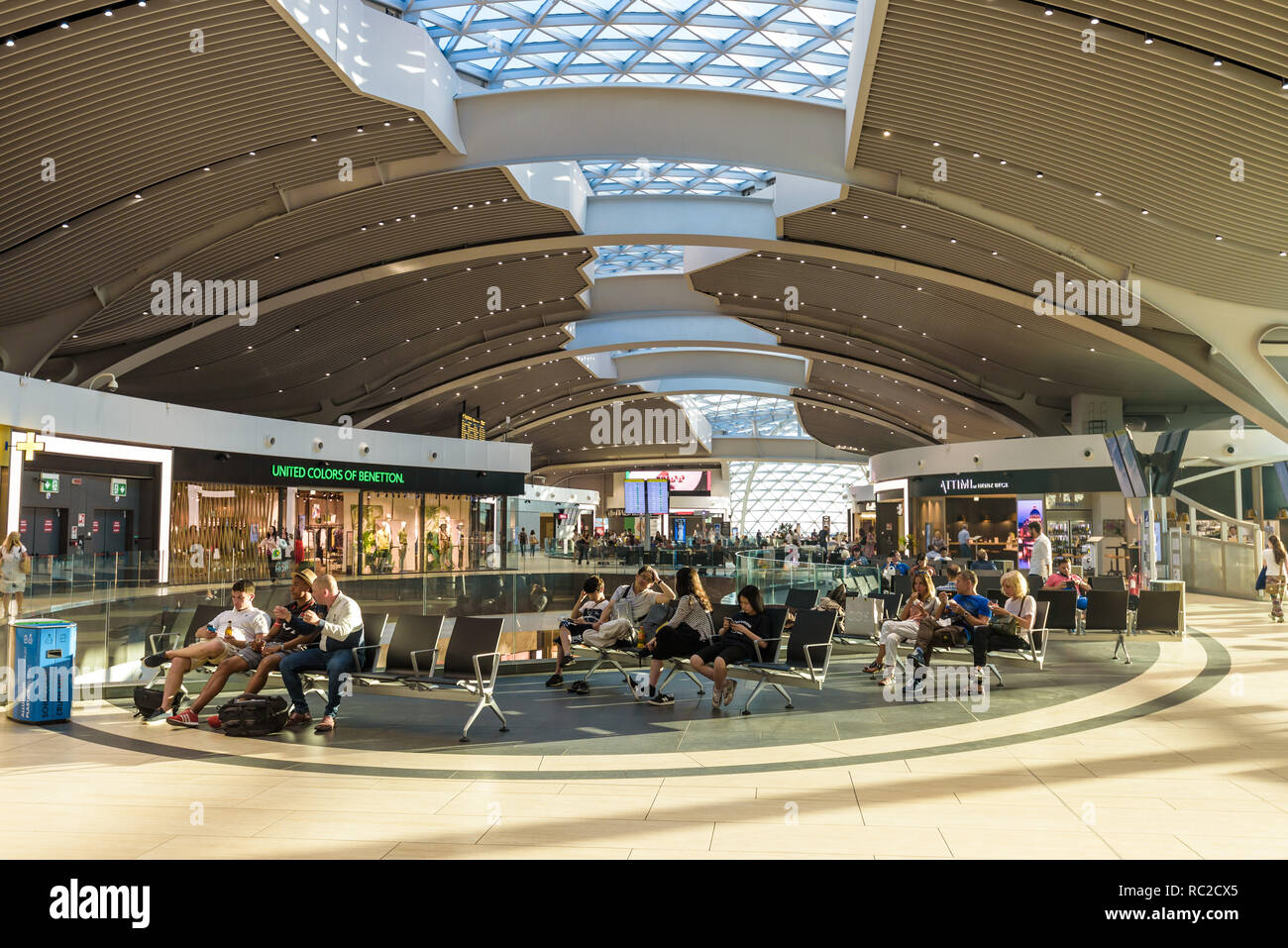 Rome Fiumicino international airport. People waiting for flights and