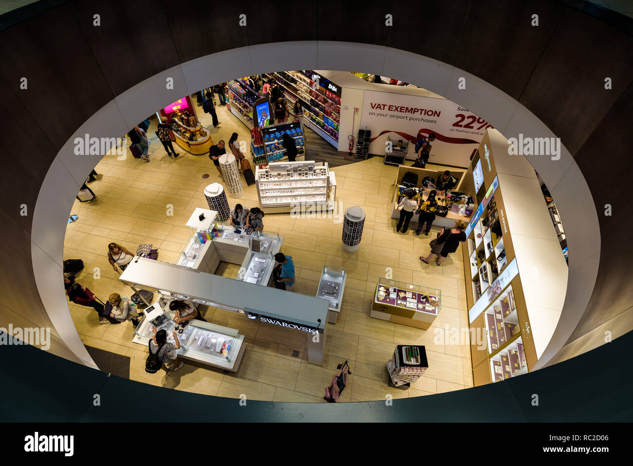 Rome June 2018 Fiumicino international airport, people at duty free