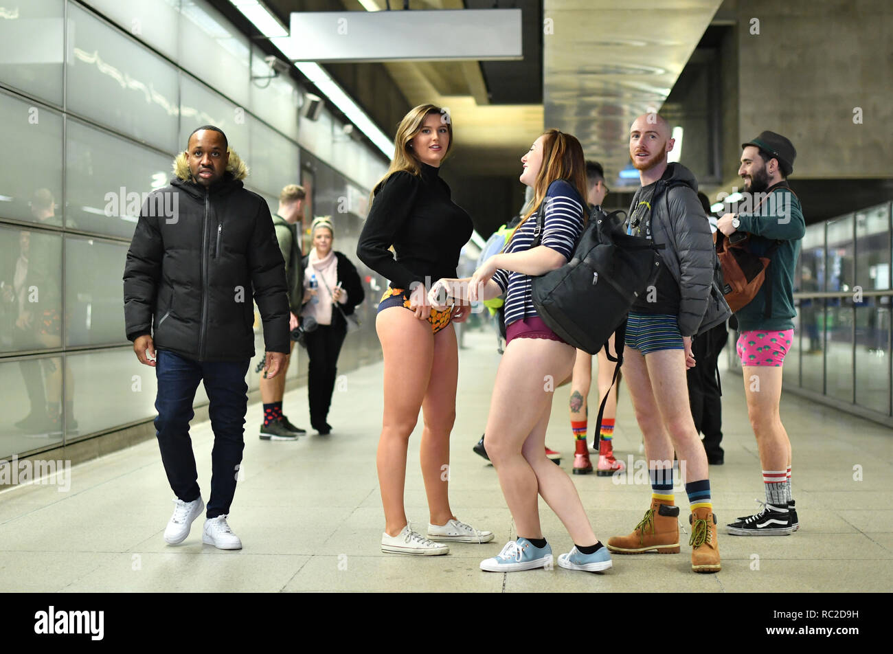 People on the Underground as they take part in the No Trousers Tube Ride,  in London Stock Photo - Alamy