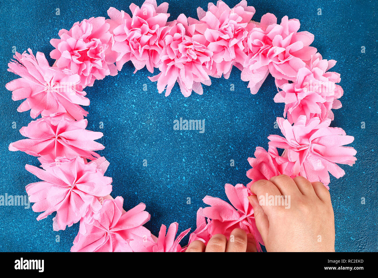 Heart Shaped Wreath Decorated Artificial Flower Made Pink Tissue