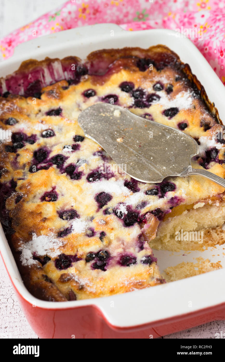 Cottage Cheese Casserole With Peach And Blueberry Stock Photo