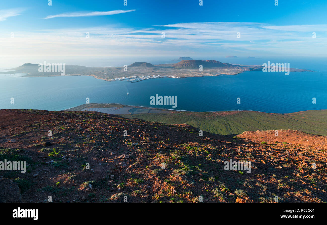 Isla Graciosa, Isla Alegranza, Mirador del Río, Riscos de Famara, Lanzarote Island, Canary Islands, Spain, Europe Stock Photo