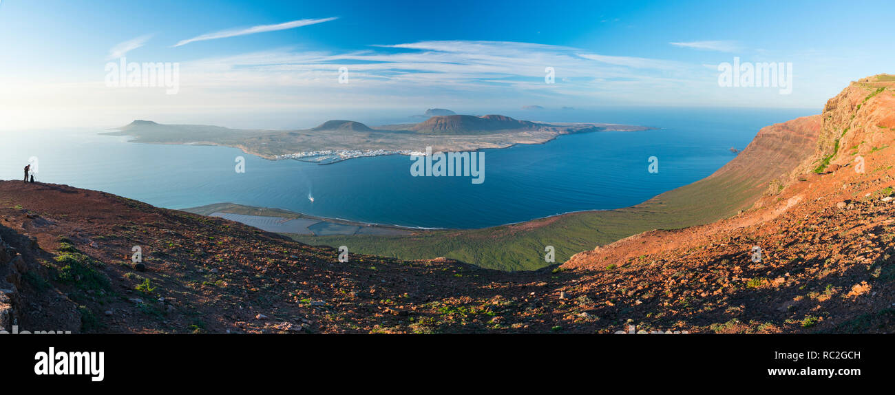 Isla Graciosa, Isla Alegranza, Mirador del Río, Riscos de Famara, Lanzarote Island, Canary Islands, Spain, Europe Stock Photo