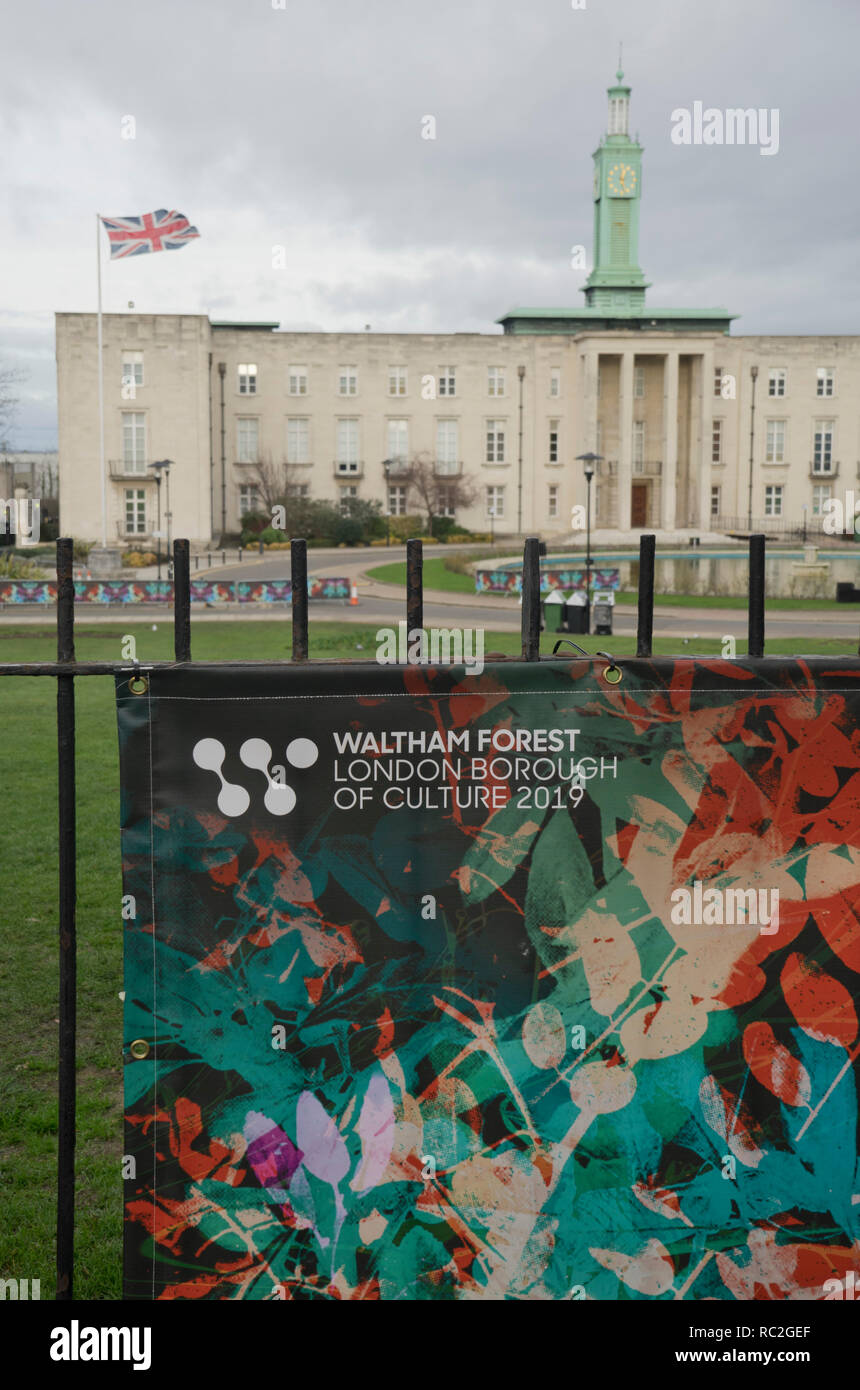 The Town Hall at Waltham Forest, nominated the London borough of culture for 2019, London,England,UK Stock Photo