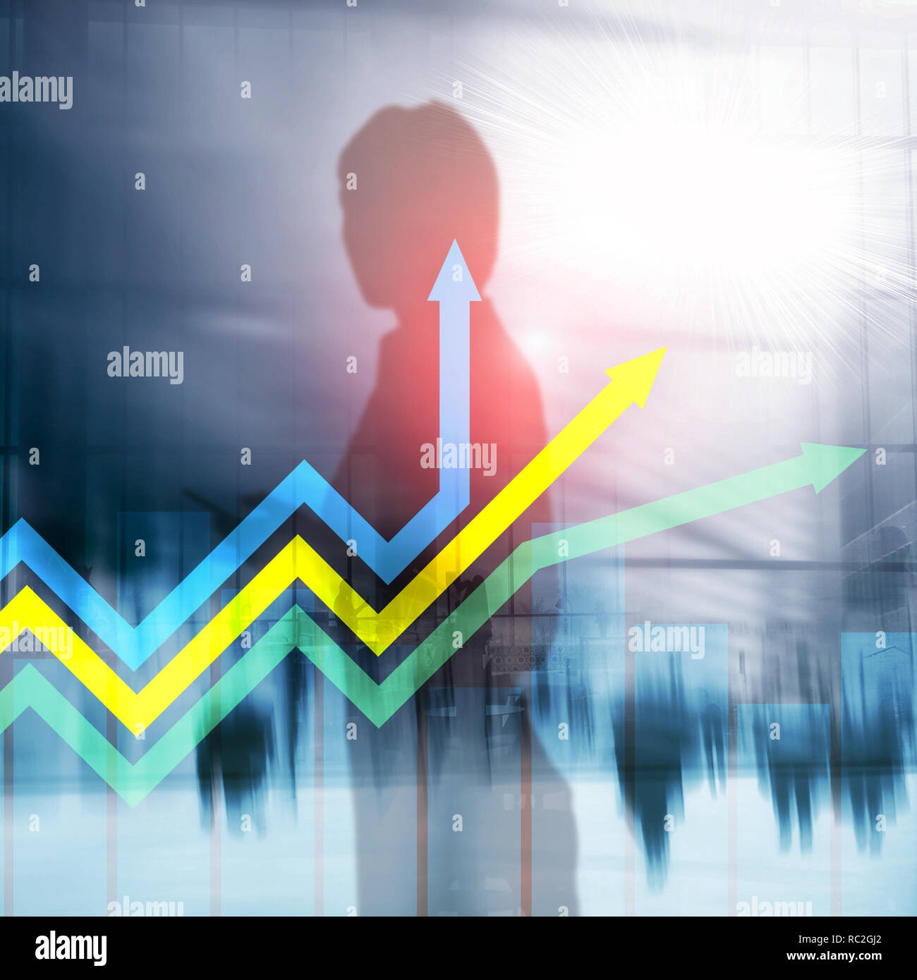 Financial growth arrows graph. Investment and trading concept. Stock Photo