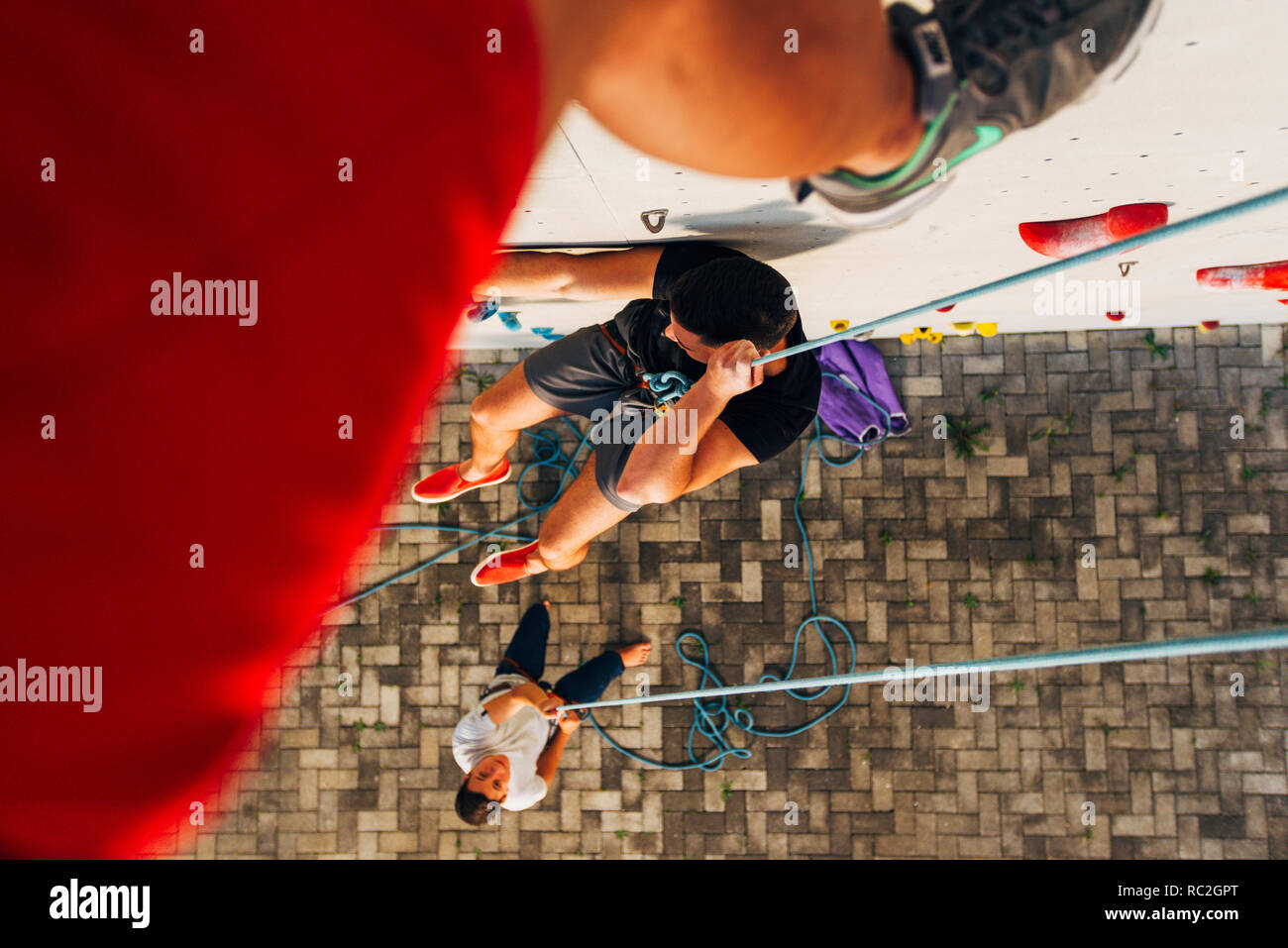 Two climbers bouldering or rock climbing outdoors Stock Photo Alamy