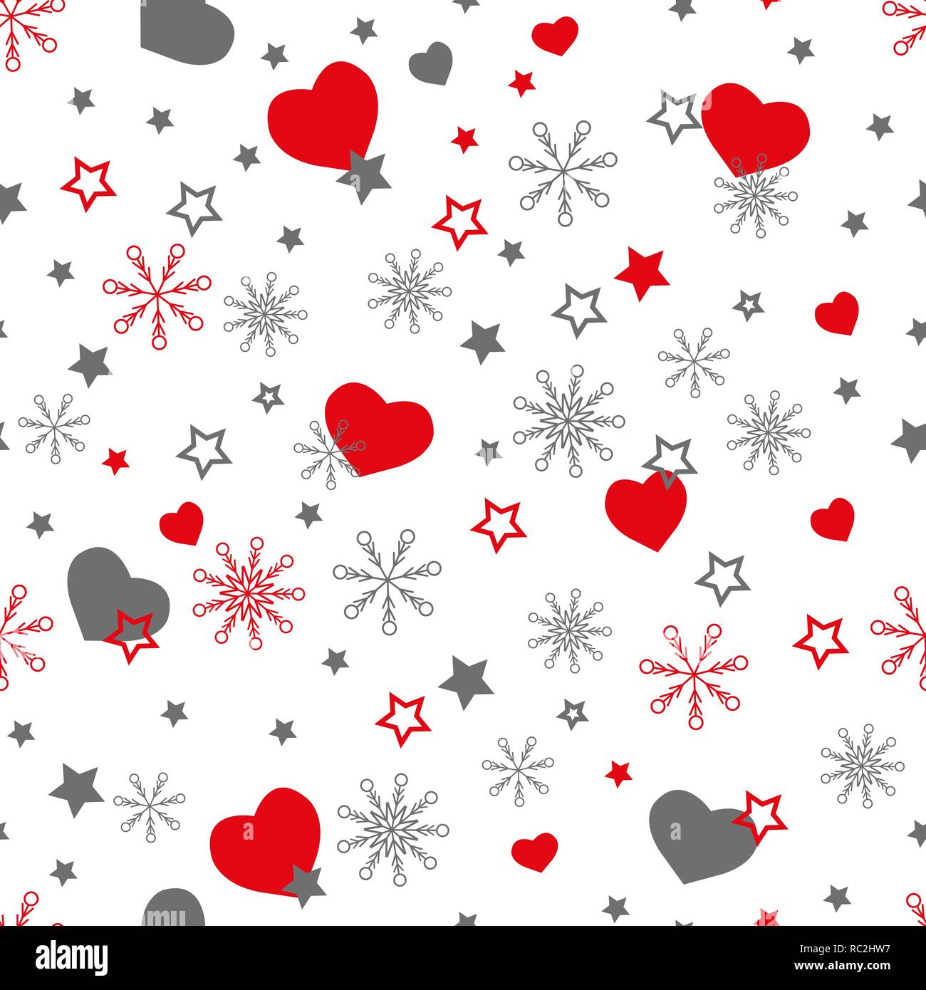 Cute winter vector seamless pattern with snowflakes, stars, hearts and ...