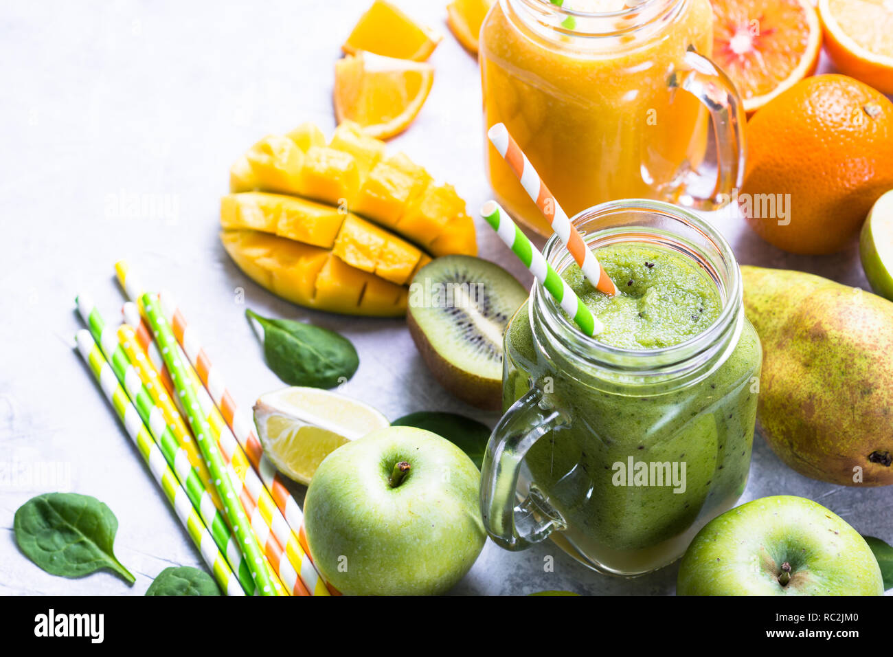 Download Green And Yellow Smoothie In Mason Jar Stock Photo 231169232 Alamy PSD Mockup Templates