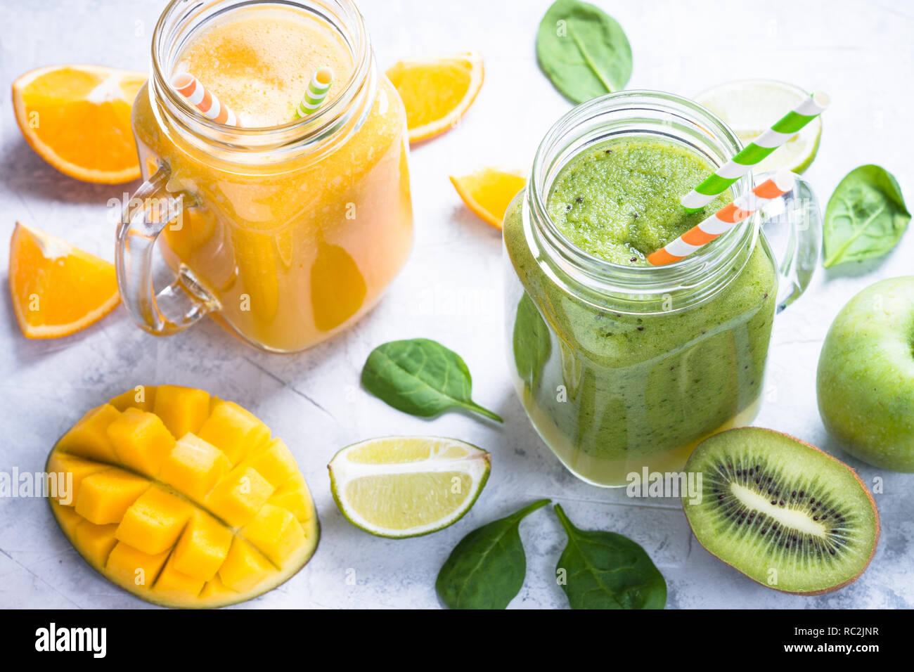 Download Green And Yellow Smoothie In Mason Jar Stock Photo Alamy PSD Mockup Templates