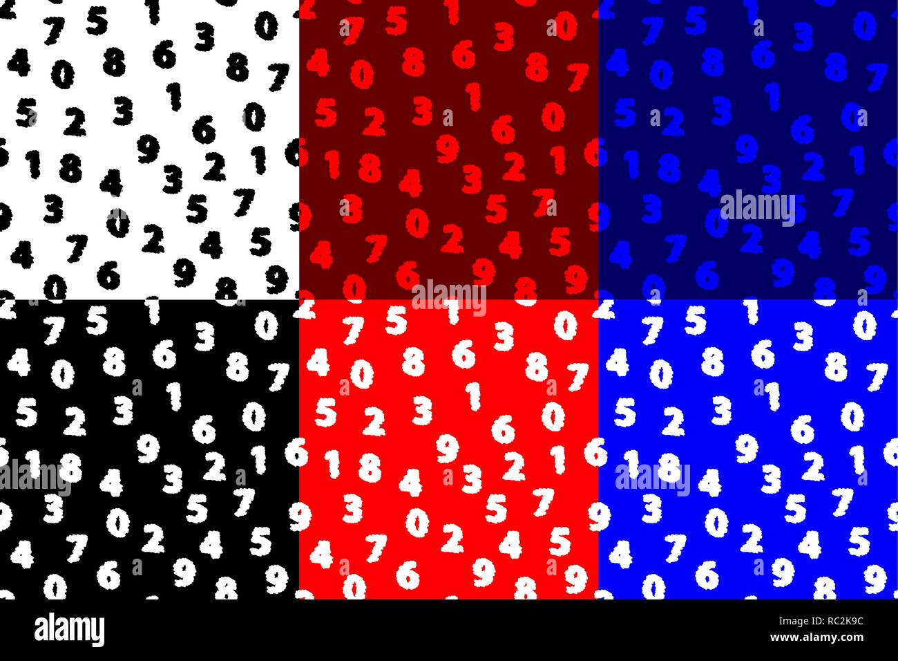 Number seamless pattern, 0, 1, 2, 3, 4, 5, 6, 7, 8, 9, (white, black