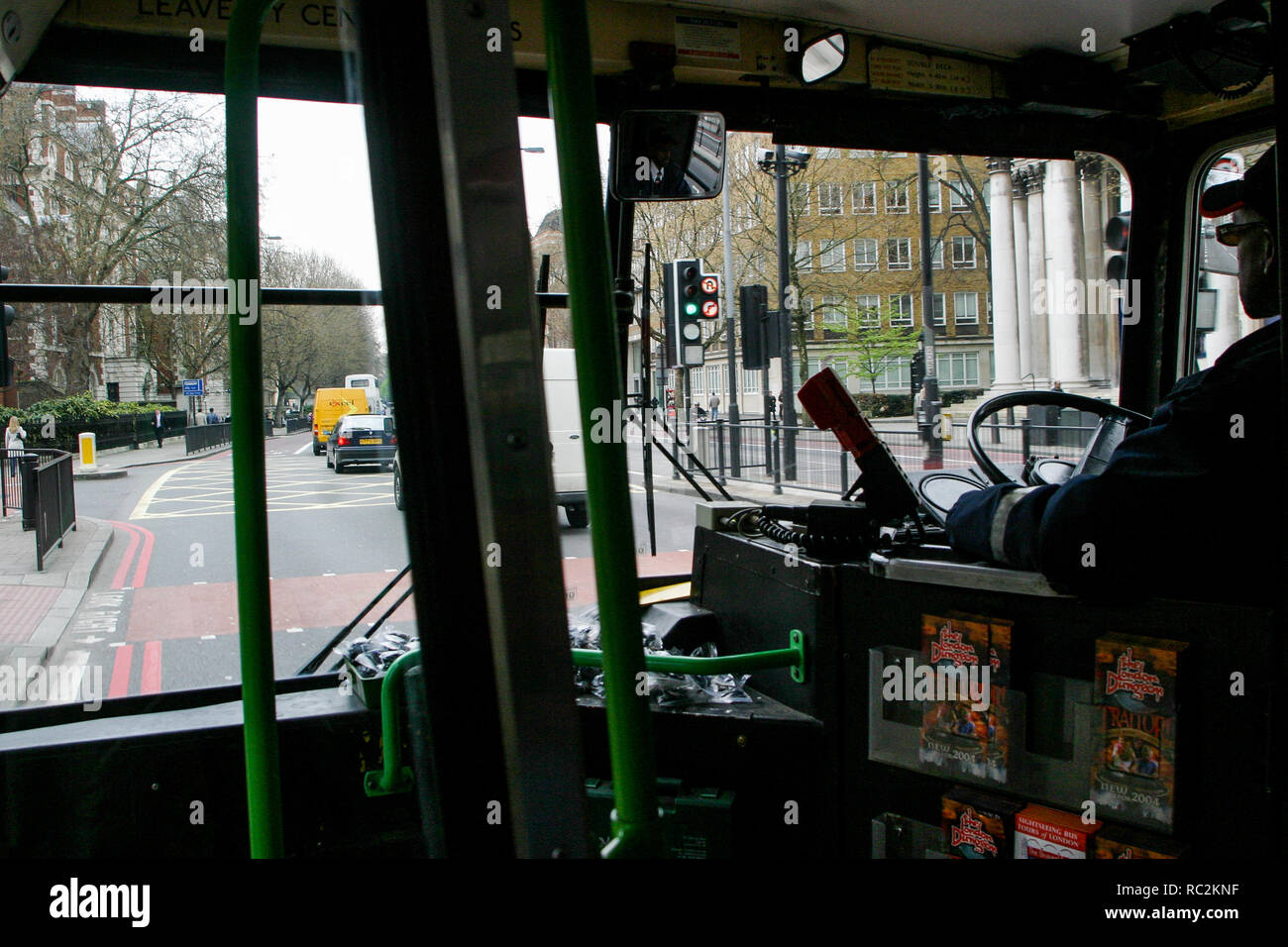 A street seen through a bus windshield, London, GreatBritain, UK Stock