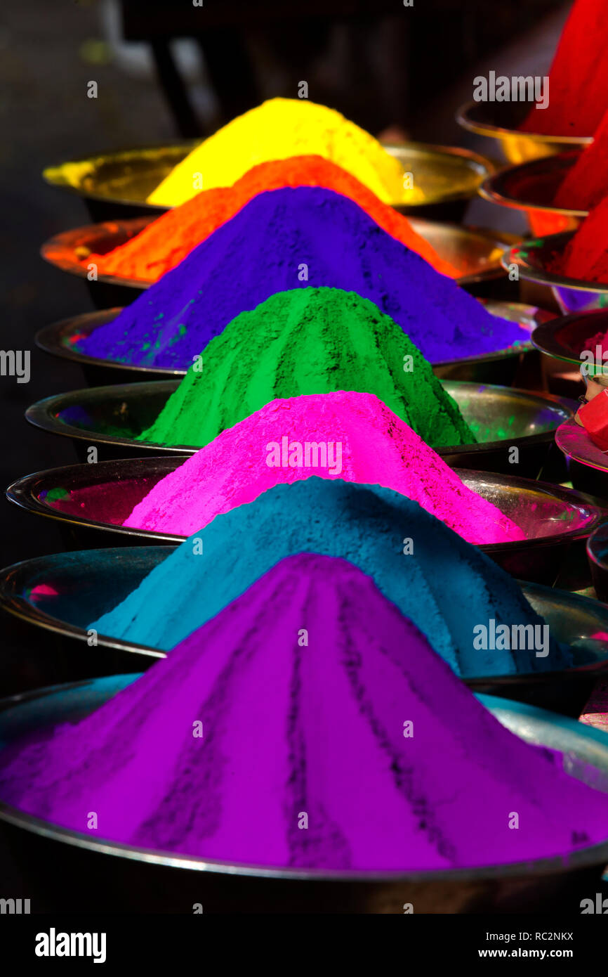 Colorful dyes, Devaraja Market, Mysore, Karnataka, India Stock Photo