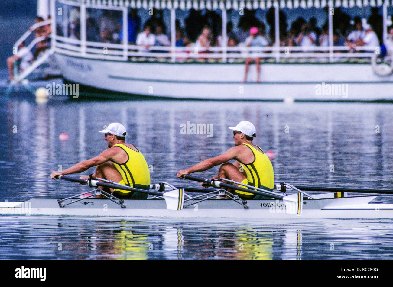 Barcelona Olympics 1992 - Lake Banyoles, SPAIN, AUS M2X  stroke, ANTONIE Peter, HAWKINS Stephen Mark,  Photo: Peter Spurrier Stock Photo