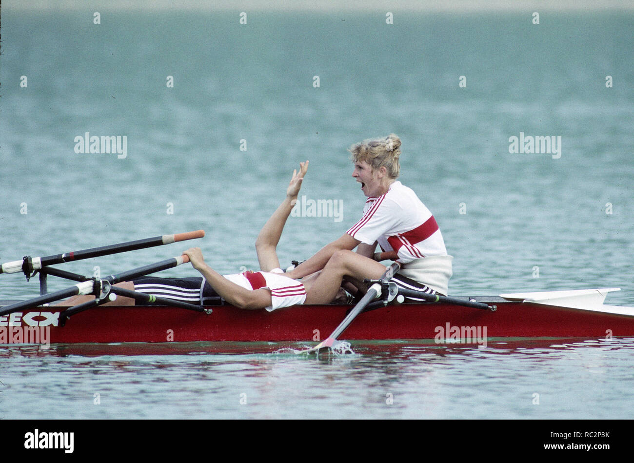 Barcelona Olympics 1992 - Lake Banyoles, SPAIN, GER W2X, bow, KÖPPEN, Kerstin / BORON, Kathrin, Gold Medallist, Photo: Peter Spurrier Stock Photo